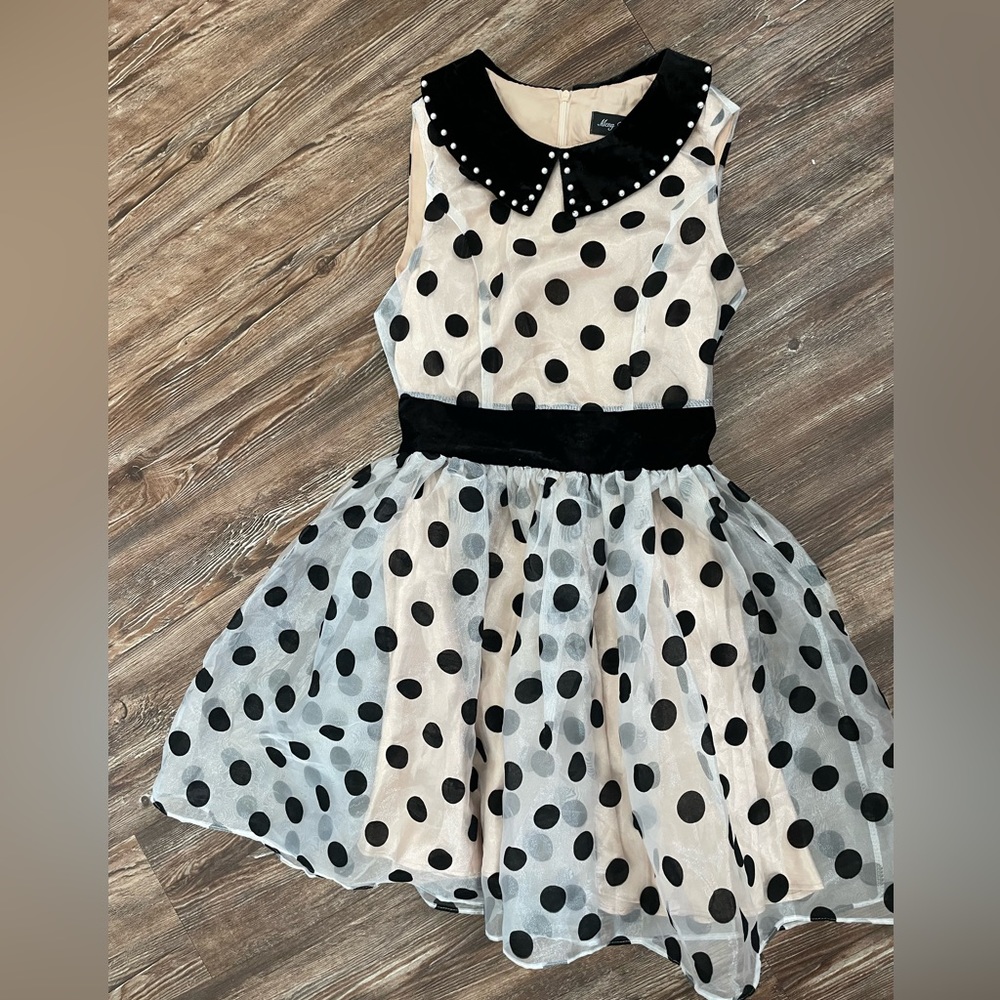 Vintage velvet, and polkadot pearl dress small meng fei Lu